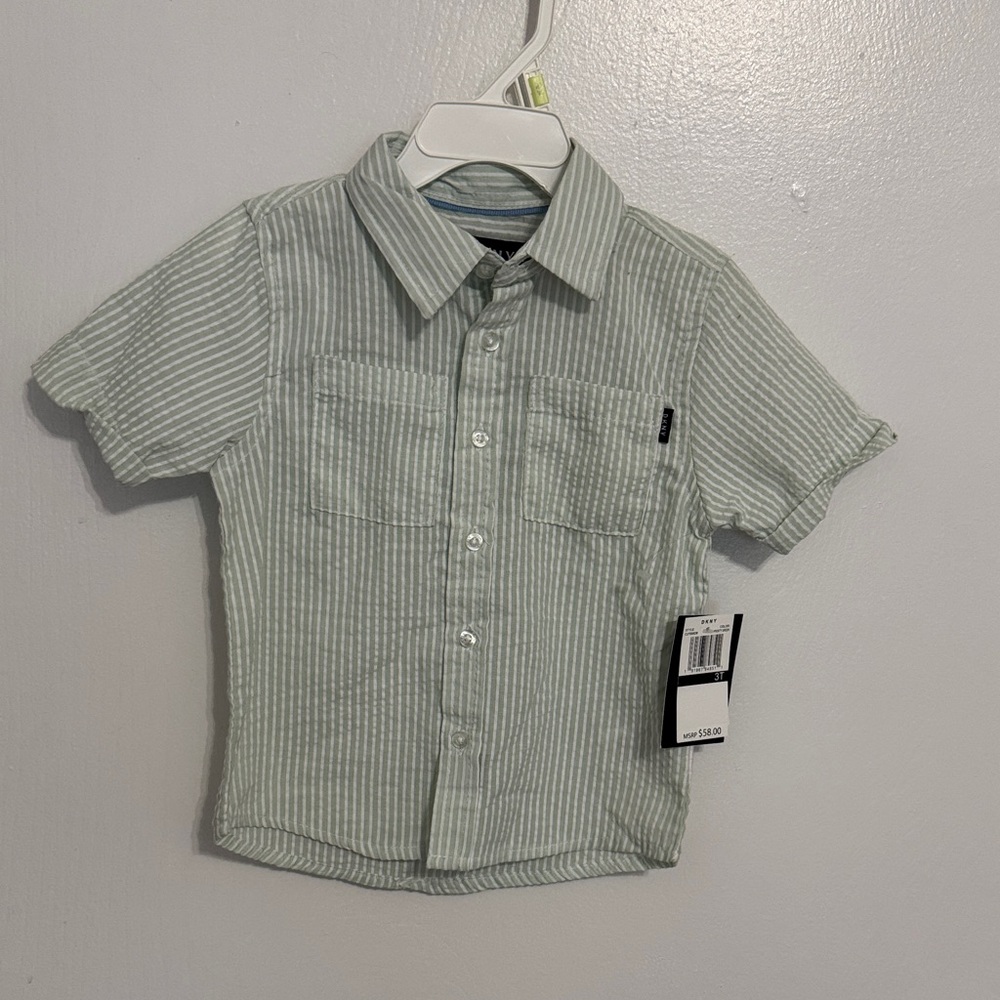 DKNY Kids Light Green Striped Button Down Shirt